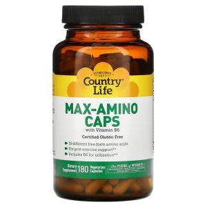 Max-Amino Caps, Sem Gluten Vitamina B-6, Country Life,180 Veggie Caps