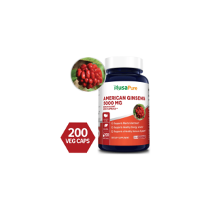 American Ginseng 5000mg - 200 cápsulas vegetais (100% vegetariano, não OGM e sem glúten) - Nusa Pure