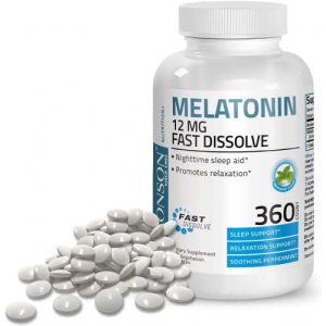 Melatonina Bronson 12 mg, Rápida dissolução para auxiliar no sono e apoiar o relaxamento - 360 comprimidos