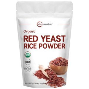 Arroz vermelho orgânico fermentado em pó, não OGM e vegano. Micro Ingredientes, 227g
