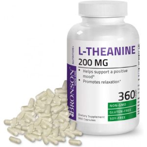 L-Theanine (Double-Strength) com Erva de Maracujá, Bronson, 200mg, 360 Cápsulas