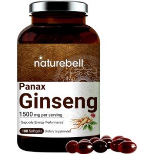 Raíz de Panax Ginseng, 1500 mg por Porção - NatureBell, 180 Cápsulas Gelatinosas