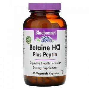 Betaína HCL, Plus Pepsina - Bluebonnet Nutrition, 180 Cápsulas Veganas