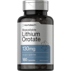 Orotato de Lítio, 5mg de lítio elementar biodisponível, Horbaach, 130mg, 180 Cápsulas