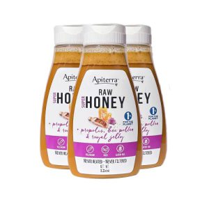 Mel cru com própolis + pólen de abelha + geleia real, Apiterra, 340g (Embalagem com 3)