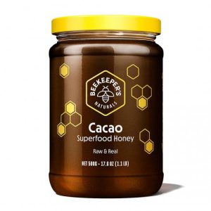 Mel de cacau superalimento, Mel cru com cacau orgânico equatoriano cru, cheio de antioxidantes, ferro e cálcio, Beekeeper's Naturals Store, 500g