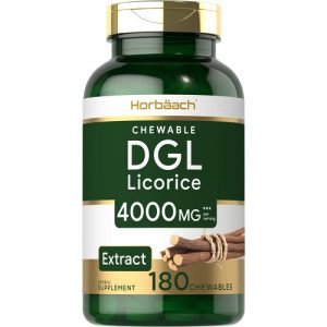 Comprimidos mastigáveis ​​de alcaçuz DGL, Extrato de raiz de alcaçuz desglicirrizinado, Horbaach, 4000mg, 180 Cápsulas