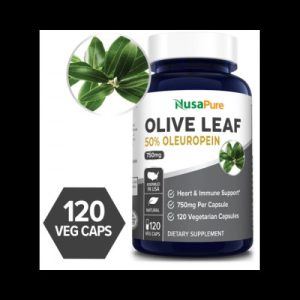 Olive Leaf 50% Oleuropein 750 mg - 120 cápsulas vegetais (100% vegetarianas e sem glúten) - Nusa Pure