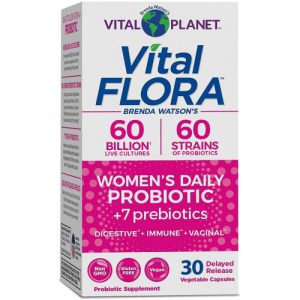 Suplemento Probiótico Diário Feminino com 60 Bilhões de Culturas e 60 Culturas, Probióticos de Alta Potência com Prebióticos Orgânicos, Vital Flora