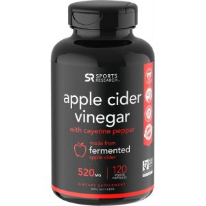 Comprimidos de vinagre de maçã com pimenta caiena, Sports Research Store, 520mg, 120 cápsulas