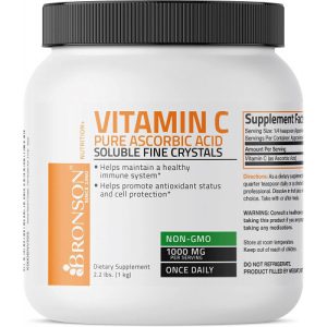 Vitamina C Cristais finos solúveis - Pó Puro Ácido Ascórbico, Bronson, 1000mg, 1kg