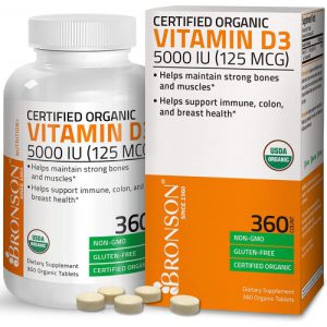 Vitamina D3 5.000 UI, Bronson, 125 MCG, 360 Cápsulas