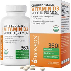 Vitamina D3, Bronson, 2.000UI, 50 MCG, 360 Cápsulas