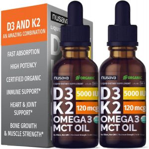 Gotas de vitamina D3 K2 Orgânica com óleo MCT e ômega 3 - 2 vidros de 30ml