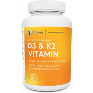 Vitamina D3 e K2 do Dr. Berg, 10.000 UI de Vitamina D3 e 100 mcg de Vitamina K2 - MK7 - 120 Cápsulas