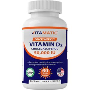 Vitamina D3 50.000 UI (como colecalciferol), fórmula progressiva que ajuda a deficiências de vitamina D, Vitamatic, 1250 mcg, 60 cápsulas