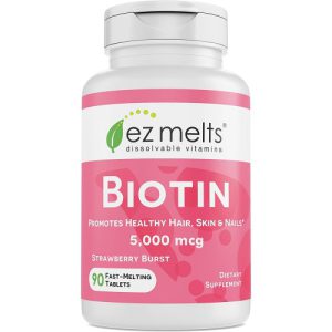 Biotina Sublingual, para Cabelo, Pele, Unhas, EZ Melts, 5.000 mg, 90 Comprimidos