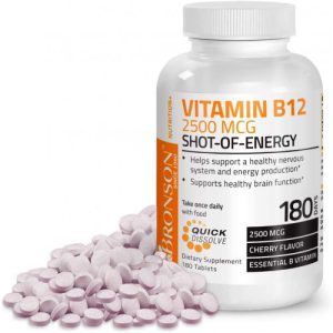 Vitamina B12 Shot-of-Energy, Bronson, 2500mcg, 180 Cápsulas