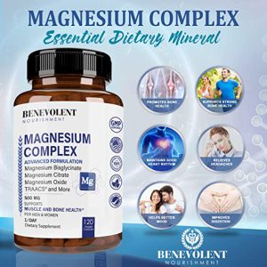 Complexo de Magnésio - Citrato de magnésio, óxido, taurato, bisglicinato quelato TRAACS - Suplemento de absorção máxima para sono, cãibras nas pernas