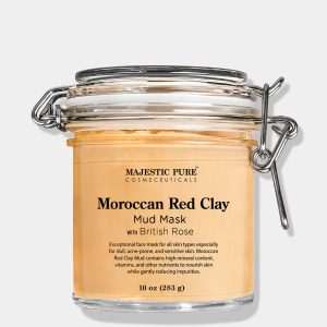 Máscara Facial de Argila Vermelha Marroquina Com Rosa Britânica, Majestic Pure, Natural Skin Care Mask para limpeza de poros e pele baça e sensível, C