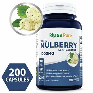 White Mulberry Leaf 2500mg - 200 cápsulas Vegetarianas (100% Vegetariana, Não-OGM e sem glúten) - Nusa Pure