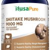 Shiitake Mushroom 9000 mg - 200 cápsulas vegetais (100% vegetarianas e sem glúten) - Nusa Pure