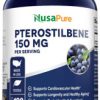 Pterostilbele 150 mg - 180 cápsulas vegetarianas (100% vegetariano, não OGM e sem glúten) – Nusa Pure
