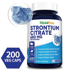 Strontium Citrate 680 mg – 200 cápsulas vegetais (100% vegetariano e sem glúten) – Nusa Pure