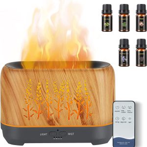 Difusor de Aromaterapia com 5 Óleos Essenciais, Difusor de Chama com 3 Modo Névoa 4 Temporizador Até 12H de Difusores de Óleo Essencial de Aroma Contínuo Auto-Off Waterless para Home Office(Madeira) NEWYID