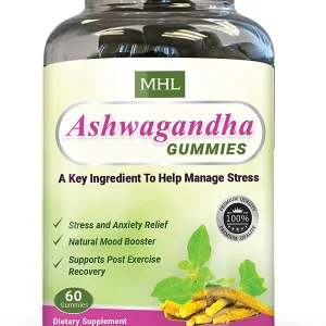 Ashwagandha Gomas com Vitamina D12 e Zinco, Alívio de Estresse, Calma e Suplemento para o Sono, Made in The USA, 1500mg, 60 gomas