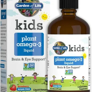 Omega 3, ALA, DHA, EPA, Suplemento para Crianças Líquido, Cérebro Vegano, Apoio Oftalmológico para Crianças, Sem Açúcar & Não-GMO, sabor Morango, Garden Of Life, 57,5 ml
