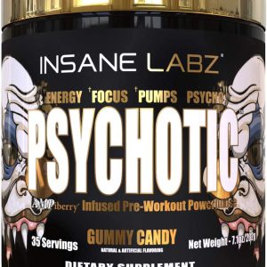Psychotic Gold, Pré-treino altamente estimulante, energia durável extrema, foco, resistência com Beta Alanine, DMAE Bitartrate, Citrulline, NO Booster, Insane Labz, 35 porçoes