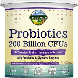 Probiótico Diário de Restauração Imediata para Homens e Mulheres, 200 Bilhões de cepas e 36 Estirpes diferentes, com Prebióticos e Enzimas, Liberação Retardada, Teranics, 60 Veggie caps