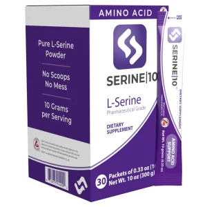 L-Serina em Saches, Apoio à Saúde Cerebral, Memória, Foco e Produção de Serotonina, SERINE10, 30 Pacotes pré-medidos com 10 Gramas cada