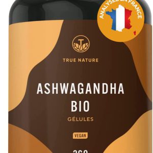 Ashwagandha Orgânica, TRUE NATURE, 360 cápsulas de 650mg cada, testado na França, vegana