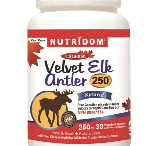Chifre de alce(veado) Veludo, Suplemento 100% canadense, liofilizado, não transgênico, sem aditivos, fabricado no Canadá, Nutridom, 30 capsulas