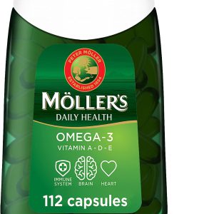 Cápsulas de ómega 3, óleo de peixe da Noruega 100% puro com EPA, DHA, vitaminas A, D e E, Moller's 112 cápsulas