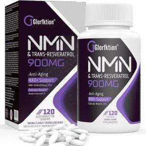 NMN + 99% Trans-Resveratrol, Pastilhas Sublinguais de ação rápida aprimoradas com pimenta preta para máxima absorção, Glorfktion, 120 pastilhas
