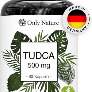 TUDCA, Ácido Tauroursodesoxicólico, Suporte natural para o fígado, Fabricado na Alemanha, 500 mg por cápsula, frasco com 80 cápsulas