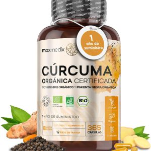Cúrcuma orgânica com gengibre e pimenta preta, suprimento para 1 ano, certificado pela Soil Association, 365 cápsulas veganas