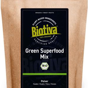 Mistura de 9 super alimentos verdes orgânicos em pó certificada na Alemanha, Biotiva, 400g