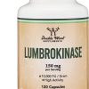 Suplemento de enzimas Lumbrokinase, atividade máxima 10.000 FU/grama, 150 mg por porção sem enchimentos, fabricado nos EUA para suporte cardiovascular e de circulação sanguínea, por Double Wood, 120 cápsulas