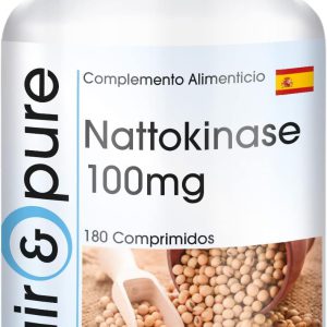 Nattokinase 100mg, altamente dosificado, vegano, feito na Alemanha, Fair & Pure®, 180 comprimidos