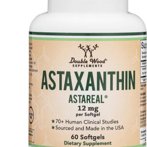 Astaxantina 12mg Força Máxima, AstaReal, Astaxantina Natural Patenteada com mais de 70 Ensaios Clínicos em Humanos, Marca Mais Estudada do Mundo, Double Wood, 60 capsulas