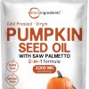 Óleo de semente de abóbora com Saw Palmetto, Óleo virgem puro prensado a frio, Apoia a saúde urinária, da bexiga e da próstata, 3.000 mg por porção, 300 cápsulas gelatinosas