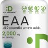 Aminoácidos essenciais, todos os BCAAs, aminoácidos de cadeia ramificada, suporte muscular magro e suplemento pré-treino natural, EAA sem sabor 9 em 1, 2.000 mg por porção, 300 cápsulas