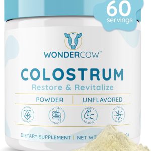 Colostro em pó para saúde intestinal, suporte imunológico, recuperação muscular e bem-estar, Super alimento de colostro bovino integral puro IgG natural, sem sabor em pó, 60 porçoes de 2g