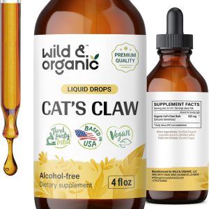 Tintura de Unha de Gato selvagem e orgânica, extrato puro sem alcool, 119ml (4 oz)