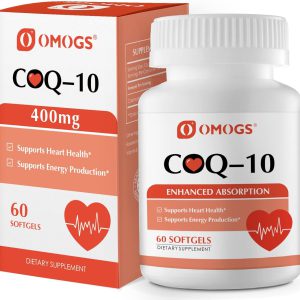 CoQ10 400mg Softgels, Suplemento de Coenzima Q10 de Alta Absorção Auxilia na Saúde do Coração, Saúde Cardiovascular, Sistema Imunológico e Produção de Energia Celular, 60 Softgels
