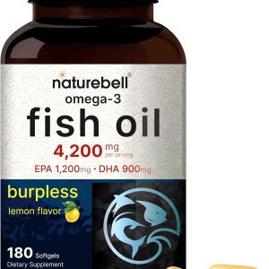 Óleo de Peixe Omega-3 4.200mg | 180 Cápsulas Sem Refluxo | 1.200mg de EPA & 900mg de DHA | Sabor Limão | Extraído de Peixes Selvagens de Profundidade – Suporte ao Coração e Cérebro – Livre de Mercúrio e Não-GMO